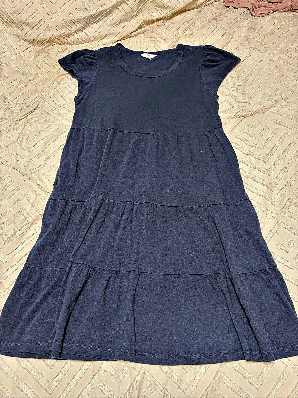 Time and Tru Tiered Flutter Sleeve Dress in Blue